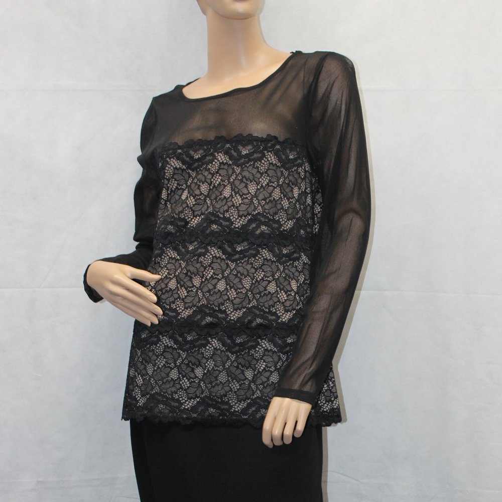 INC International Concept Women's Black Sheer Lace Top NWOT